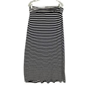 J Crew M Maxi Skirt Navy Blue White Stripe Jersey Knit Pull On Ruched Waist